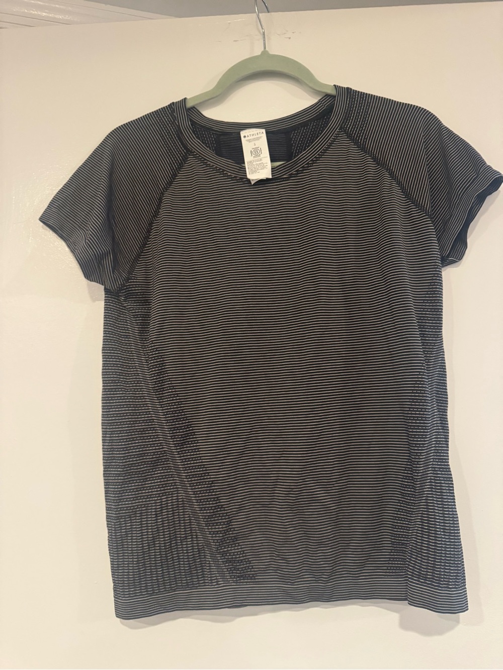 Athleta Black & White Striped Short Sleeve Tee